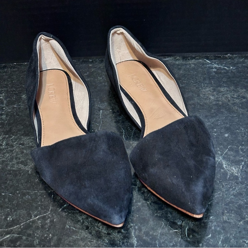 Black Leather J Crew Pointed Toe Flats Size 8 Fairycore Minimalist Career Work
